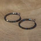 Pure titanium hoop earrings with tiny green and copper hematite beads - Spark