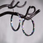 Pure titanium small hoop earrings with tiny rainbow hematite beads - Spark