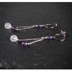 Pure titanium drop earrings with améthyst and pink quartz beads - for sensitive ears