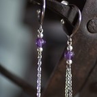 Pure titanium drop earrings with améthyst and pink quartz beads - for sensitive ears