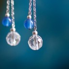Pure titanium drop earrings with blue agate and rock crystal beads
