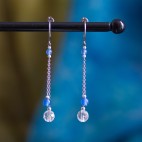 Pure titanium drop earrings with blue agate and rock crystal beads