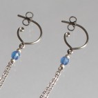 Pure titanium drop earrings with blue agate and rock crystal beads