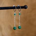 Boucles d'oreilles pendantes titane pur et perles d'agate verte - Boucles d'oreilles hypoallergéniques