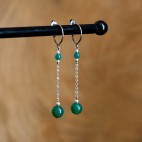 Pure titanium drop earrings with green agate beads - hypoallergenic earrings for sensitive ears, nickel free