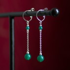 Boucles d'oreilles pendantes titane pur et perles d'agate verte - Boucles d'oreilles hypoallergéniques