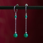 Boucles d'oreilles pendantes titane pur et perles d'agate verte - Boucles d'oreilles hypoallergéniques