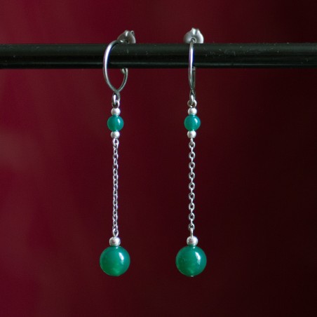 Pure titanium drop earrings with green agate beads - hypoallergenic earrings for sensitive ears, nickel free