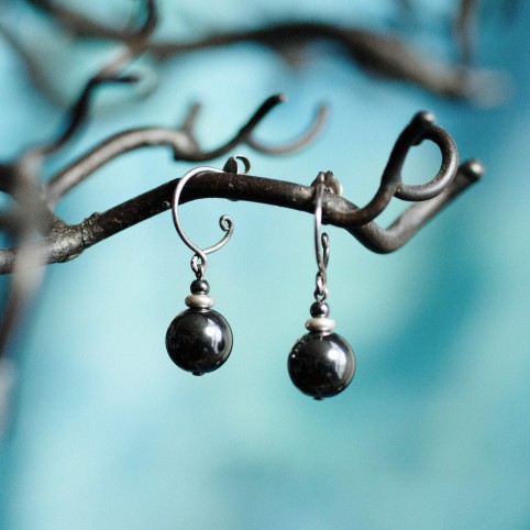 Pure titanium small drop earrings with hematite beads - for sensitive ears