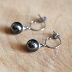 Pure titanium small drop earrings with hematite beads - for sensitive ears