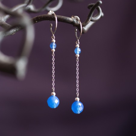 Pure titanium drop earrings with blue agate beads - hypoallergenic earrings for sensitive ears, nickel free