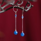 Boucles d'oreilles pendantes titane pur et perles d'agate bleue - Boucles d'oreilles hypoallergéniques