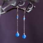 Boucles d'oreilles pendantes titane pur et perles d'agate bleue - Boucles d'oreilles hypoallergéniques