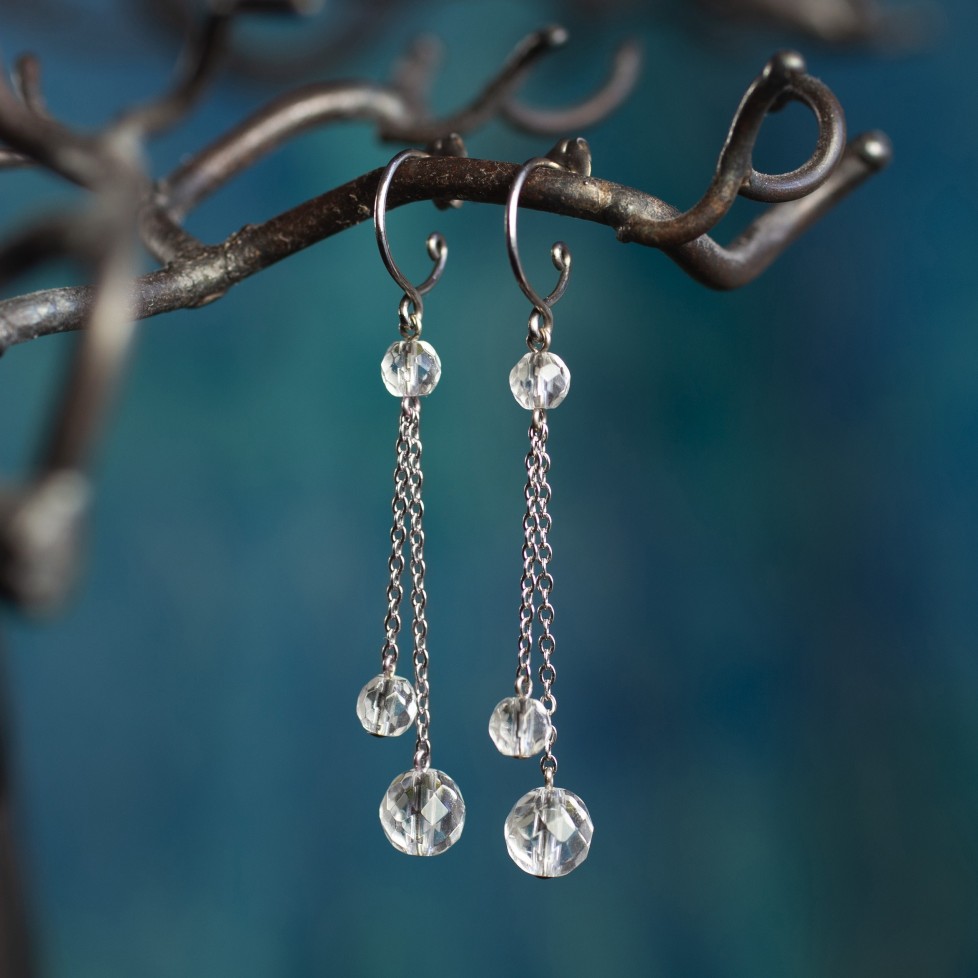 Boucles d'oreilles en titane pur et cristal de roche - hypoallergéniques