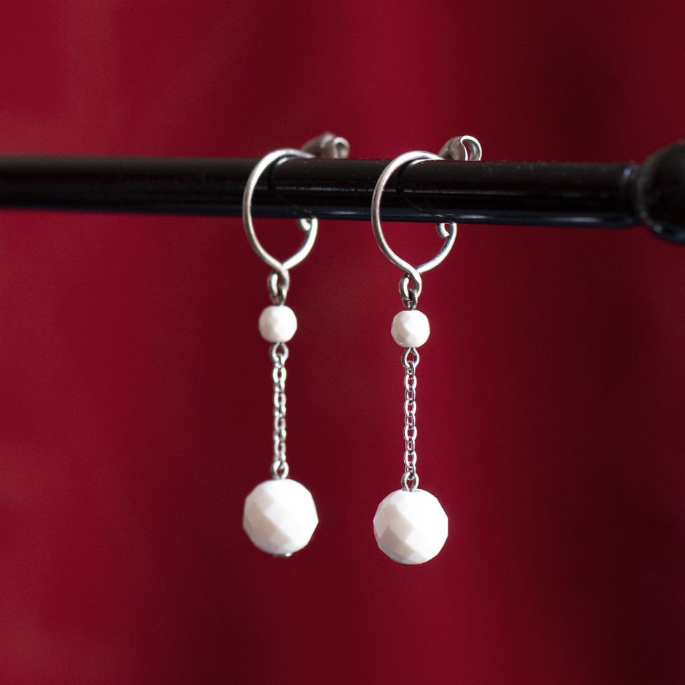 Pure titanium small drop earrings wih faceted white agate  - hypoallergenic earrings for sensitive ears, nickel free