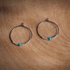 Pure titanium hoop earrings with turquoise and silver beads - 2,5 cm - hypoallergenic earrings