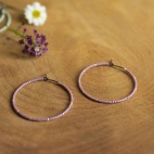 Pure titanium hoop earrings with pastel glass beads and silver beads