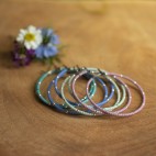 Pure titanium hoop earrings with pastel glass beads and silver beads