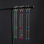 Pure titanium long and thin drop earrings with agate beads - hypoallergenic earrings for sensitive ears, nickel free