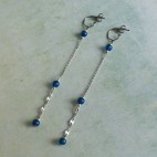 Boucles d'oreilles pendantes fines et très longues en titane pur et perles d'agate bleue - Boucles d'oreilles hypoallergéniques