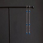 Boucles d'oreilles pendantes fines et très longues en titane pur et perles d'agate bleue - Boucles d'oreilles hypoallergéniques