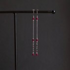 Boucles d'oreilles pendantes fines et très longues en titane pur et perles d'agate rouge - Boucles d'oreilles hypoallergéniques