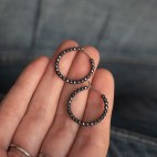 Pure titanium small hoop earrings with small hematite beads - hypoallergenic 