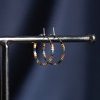 Pure titanium small hoop earrings with tiny rainbow hematite beads - Spark