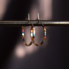 Pure titanium small hoop earrings with tiny rainbow hematite beads - Spark