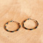 Pure titanium small hoop earrings with tiny rainbow hematite beads - Spark