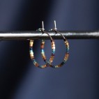 Pure titanium small hoop earrings with tiny multicolor hematite beads - Spark