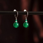 Pure titanium small drop earrings with green agate beads - for sensitive ears