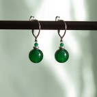 Pure titanium small drop earrings with green agate beads - for sensitive ears