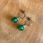 Pure titanium small drop earrings with green agate beads - for sensitive ears