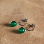 Pure titanium small drop earrings with green agate beads - for sensitive ears