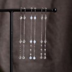 Pure titanium long and thin drop earrings with gemstone beads - hypoallergenic earrings for sensitive ears, nickel free