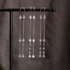 Pure titanium long and thin drop earrings with gemstone beads - hypoallergenic earrings for sensitive ears