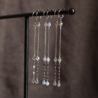 Pure titanium long and thin drop earrings with gemstone beads - hypoallergenic earrings for sensitive ears