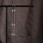 Pure titanium long and thin drop earrings with rock crystal beads - hypoallergenic earrings for sensitive ears