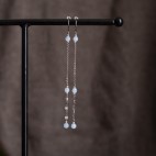 Pure titanium long and thin drop earrings with chalcedony beads - hypoallergenic earrings for sensitive ears