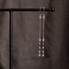 Pure titanium long and thin drop earrings with grey agate beads - hypoallergenic earrings for sensitive ears