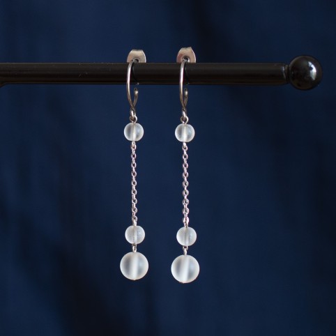 Titanium drop earrings with frosted rock crystal beads - hypoallergenic