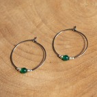 Pure titanium hoop earrings with green agate beads
